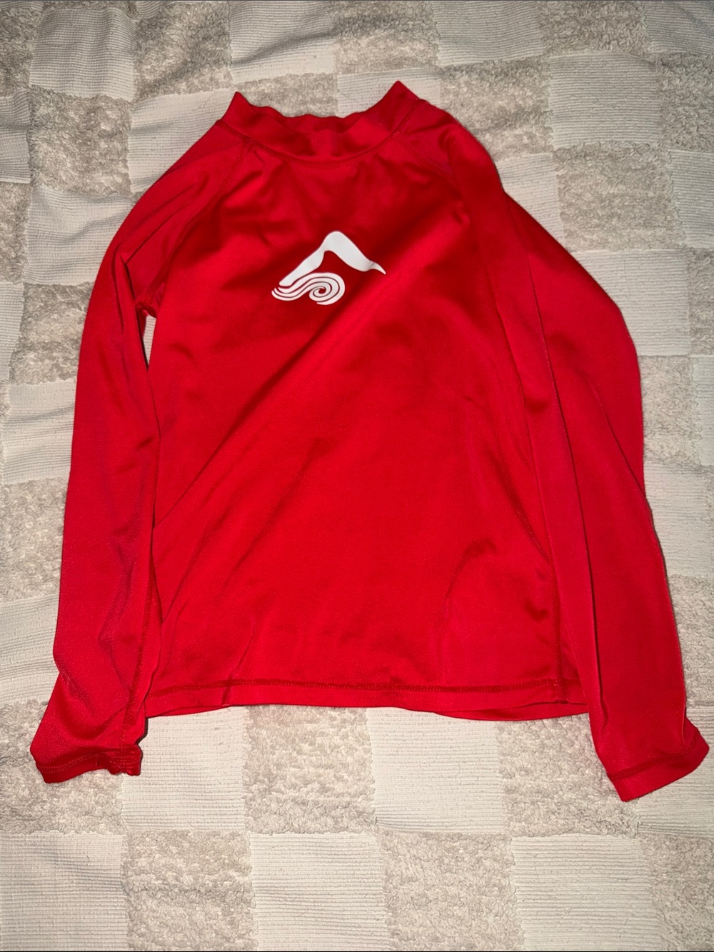 Red Long-Sleeve Rash Guard with White Wave Logo